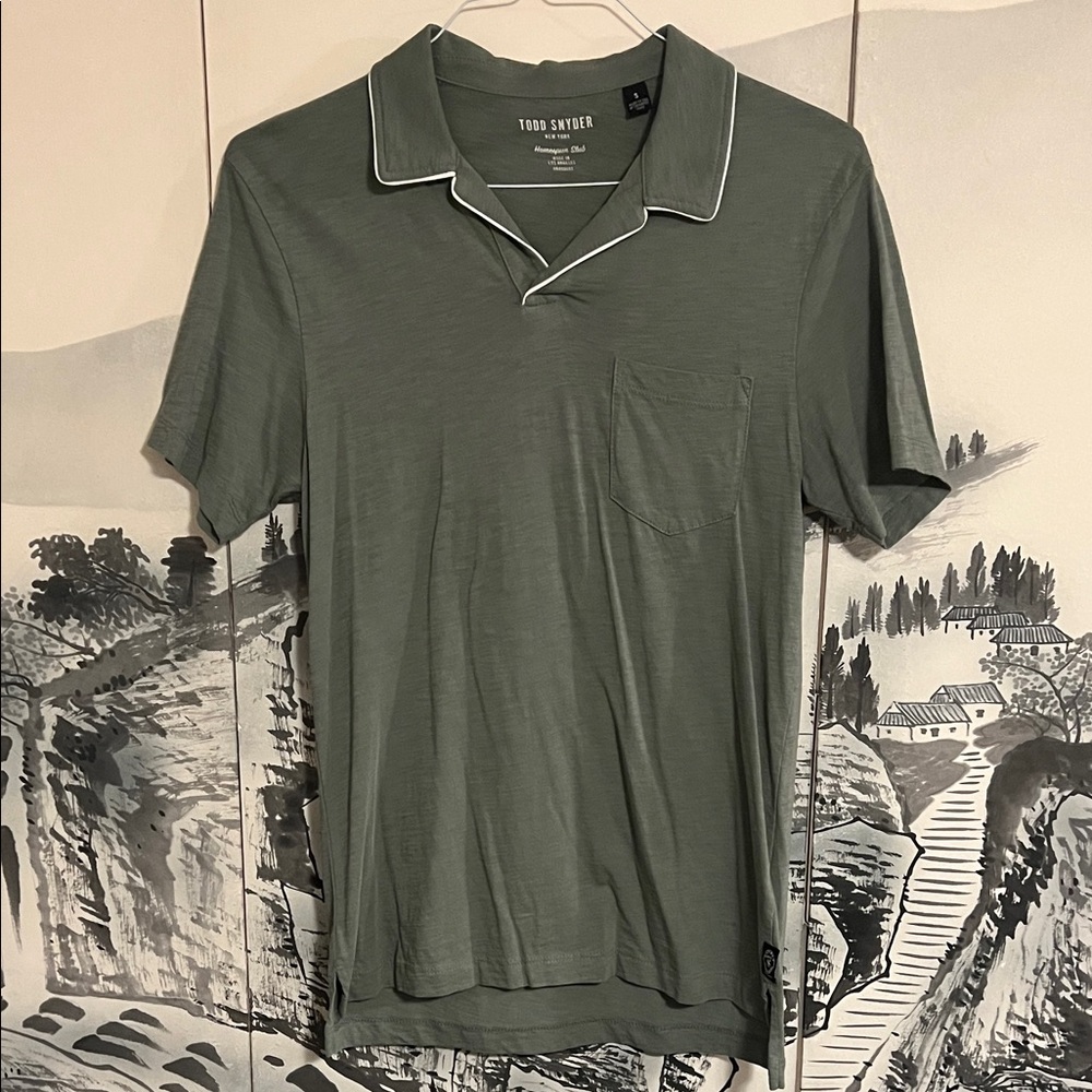 Todd Snyder Sage Polo Shirt with White Trim
